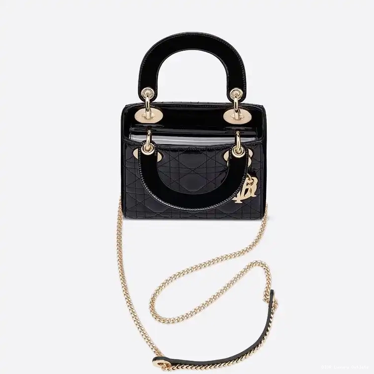 Cheap Calfskin Dior Black Lady Bag Mini Patent Cannage 0424 Luxury